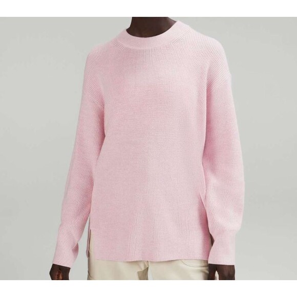 lululemon athletica Sweaters - Lululemon Merino Wool-Blend Ribbed Crewneck Sweater Women’s 10 Pink Peony